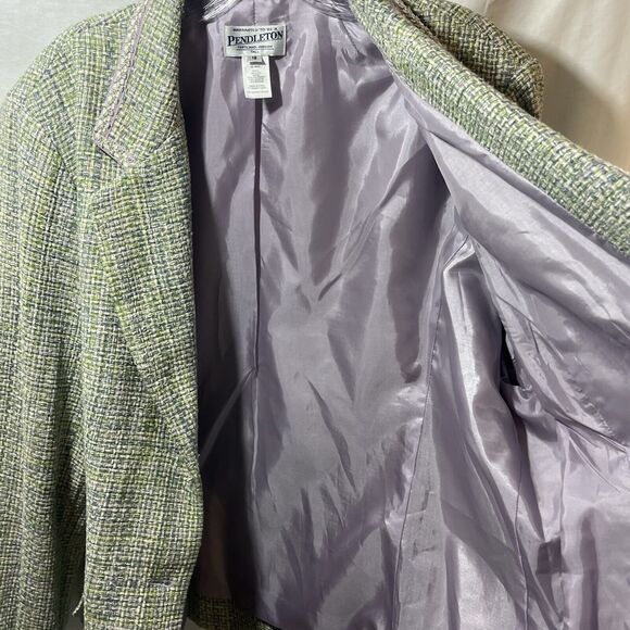 NWT Pendleton Womens sz 18 Blazer Green Mint Purple Silk Tweed Satin Lining - Picture 14 of 14
